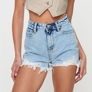 Princess Polly Light Blue Distressed High-Waist Jean Shorts